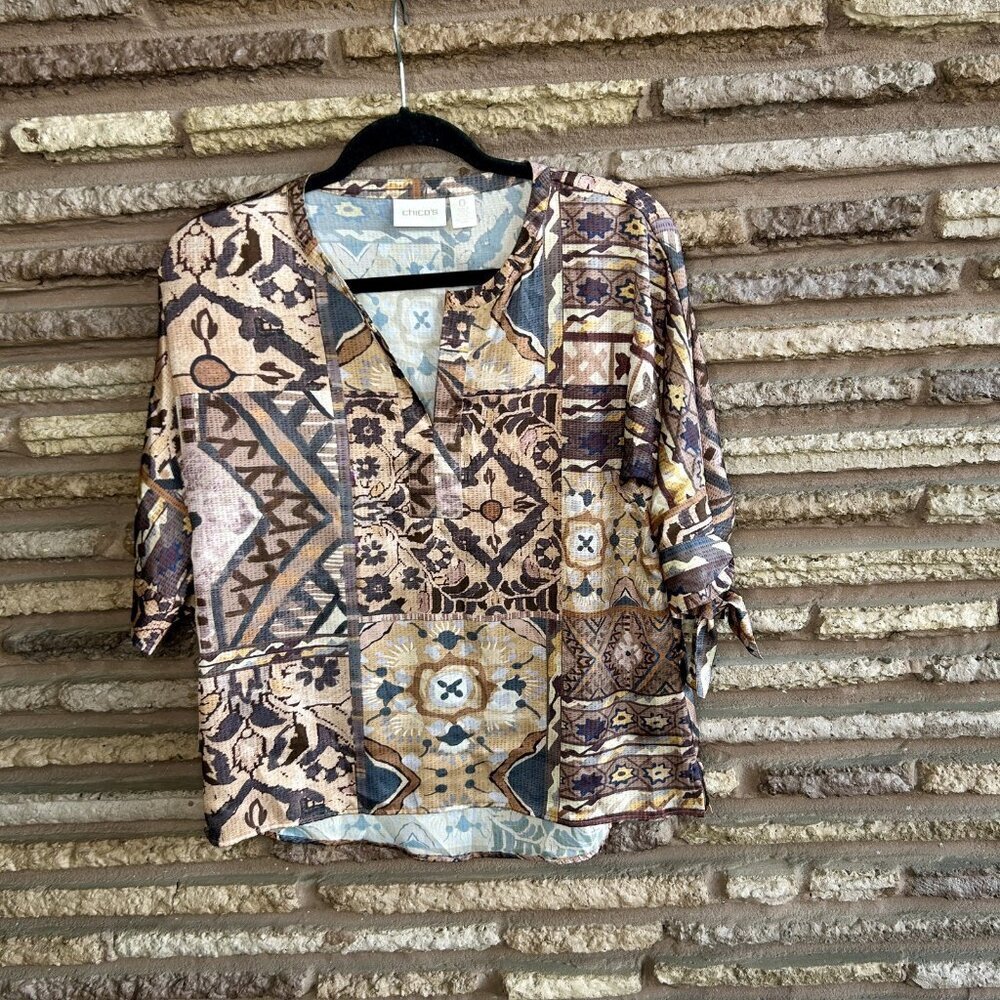 Chico's Tribal Patchwork Split Neck Sillky Feel B… - image 6